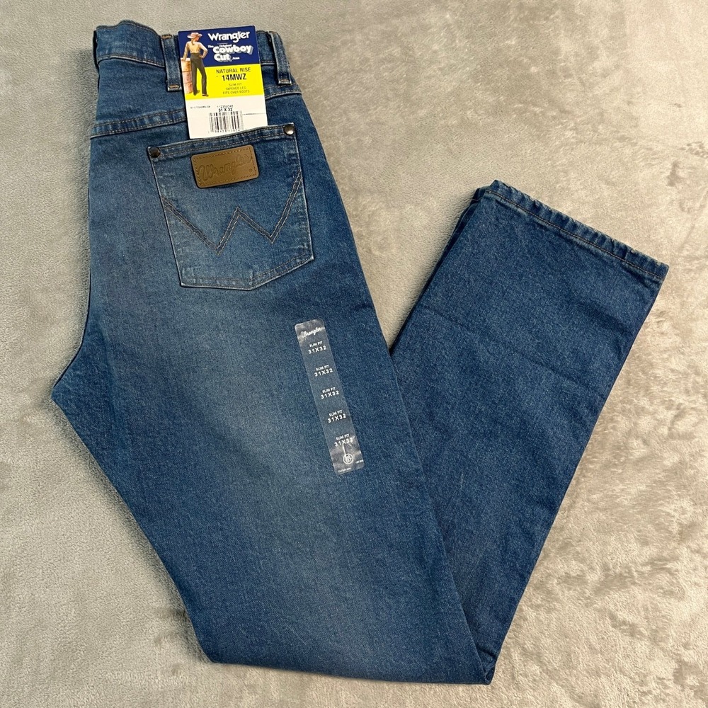 NWT Wrangler Cowboy Cut Natural Rise 14MWZ Slim Fit Tapered Leg Jeans Blue 31x32